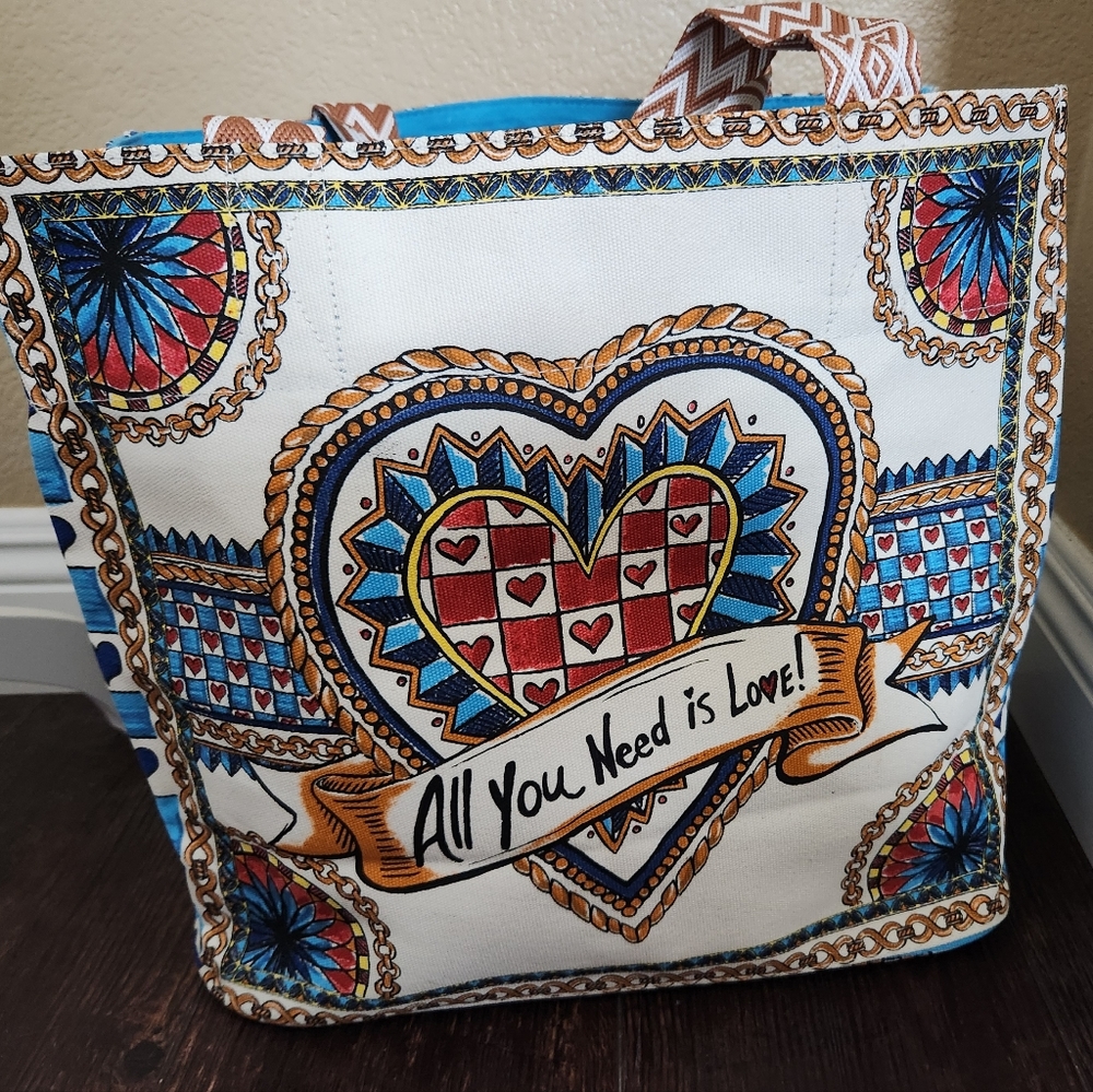 New NWT Brighton All You Need is Love Canvas Tote Bag